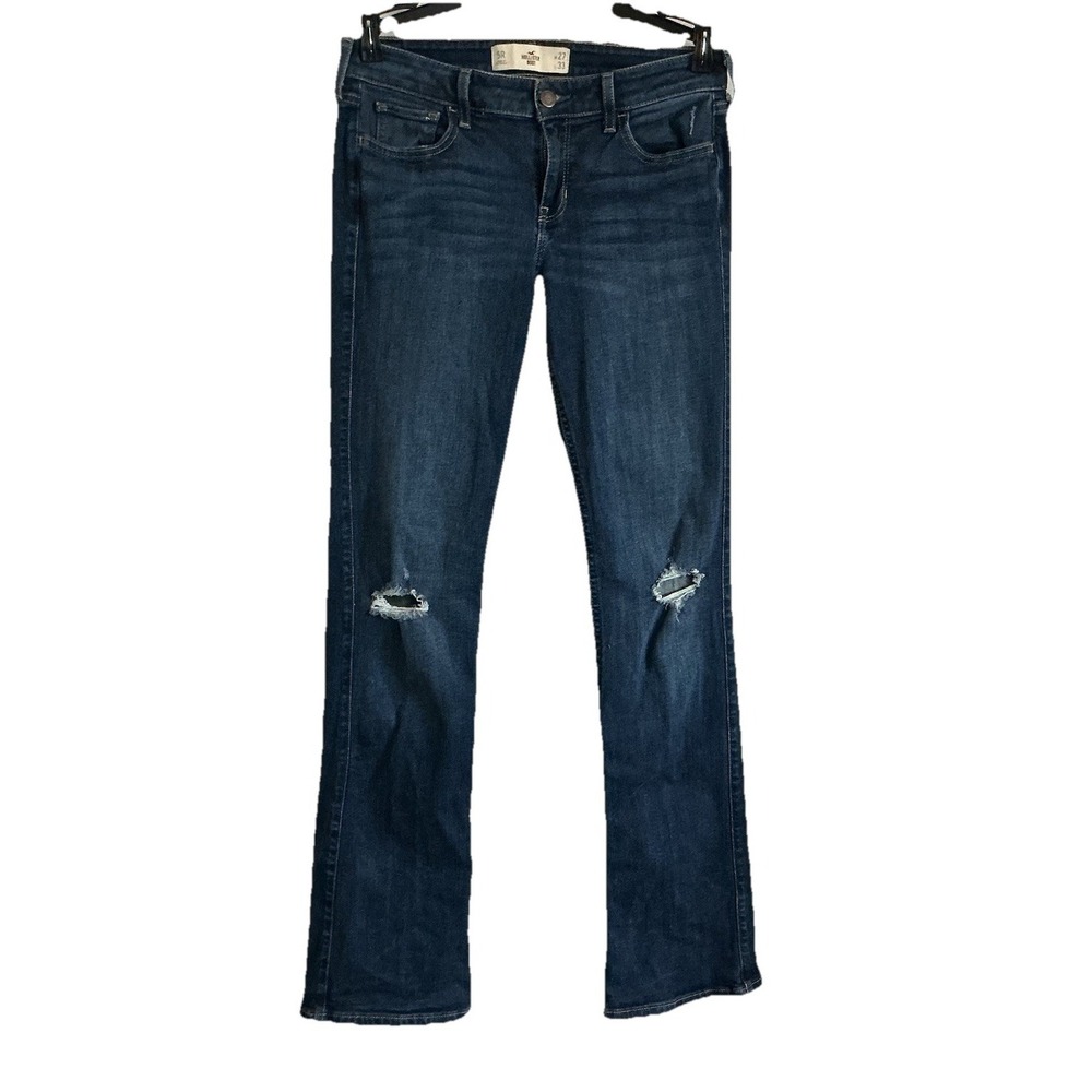 Hollister Mid Rise Flare Boot Cut Blue Jeans Distressed  Size 5R 27 X 33 Stretch